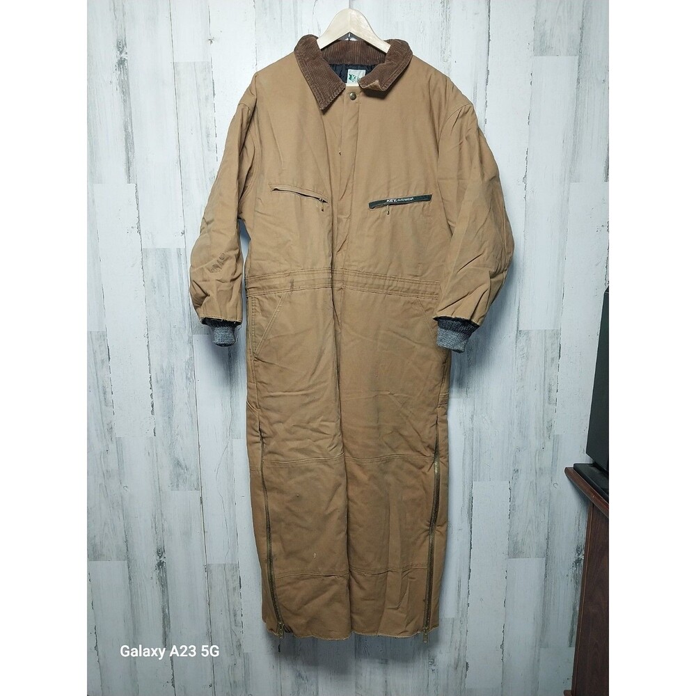 Vtg Key Outerwear Insulated Coveralls Jumpsuit Canvas Lined Zip  XLS Hemmed